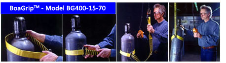 BoaGrip&trade; Model BG400 rigging slings for gas cylinders in manufacturing locations